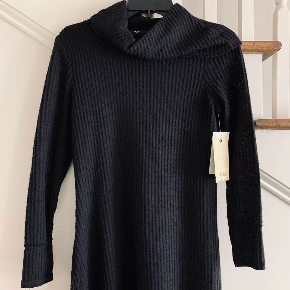 NWT Reba Waffle Knit Black Cowl Neck Sweater